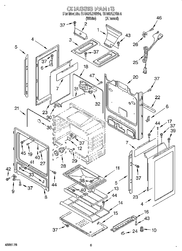CHASSIS Diagram and Parts List for SF387LEGN4  Whirlpool Range