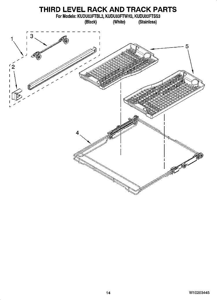 THIRD LEVEL RACK AND TRACK PARTS Diagram and Parts List for KUDU03FTBL3  KitchenAid Dishwasher