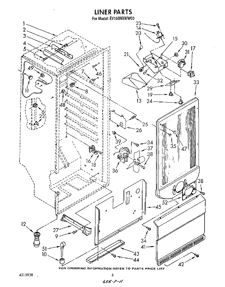 LINER Diagram and Parts List for EV150NXWN00  Whirlpool Freezer