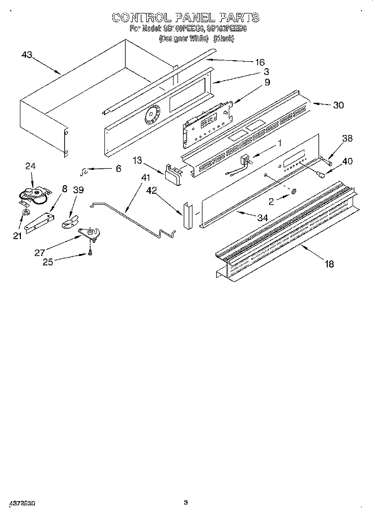 CONTROL PANEL Diagram and Parts List for SB160PEEB6  Whirlpool Wall Oven