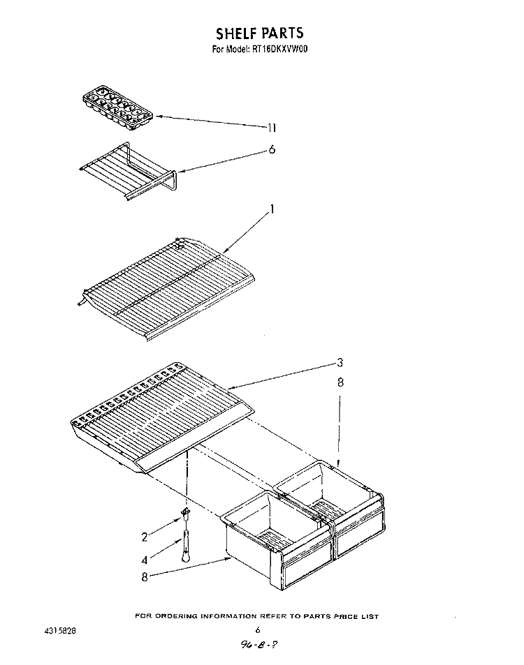 SHELF Diagram and Parts List for RT16DKXVW00  Roper Refrigerator