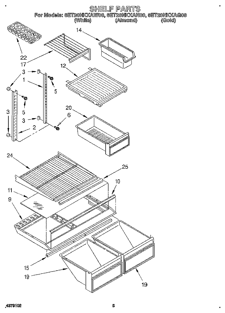 SHELF Diagram and Parts List for 8ET20NKXAN00  Whirlpool Refrigerator