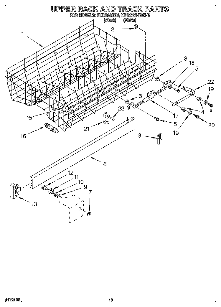 UPPER RACK AND TRACK Diagram and Parts List for KUDG23HBWH0  KitchenAid Dishwasher