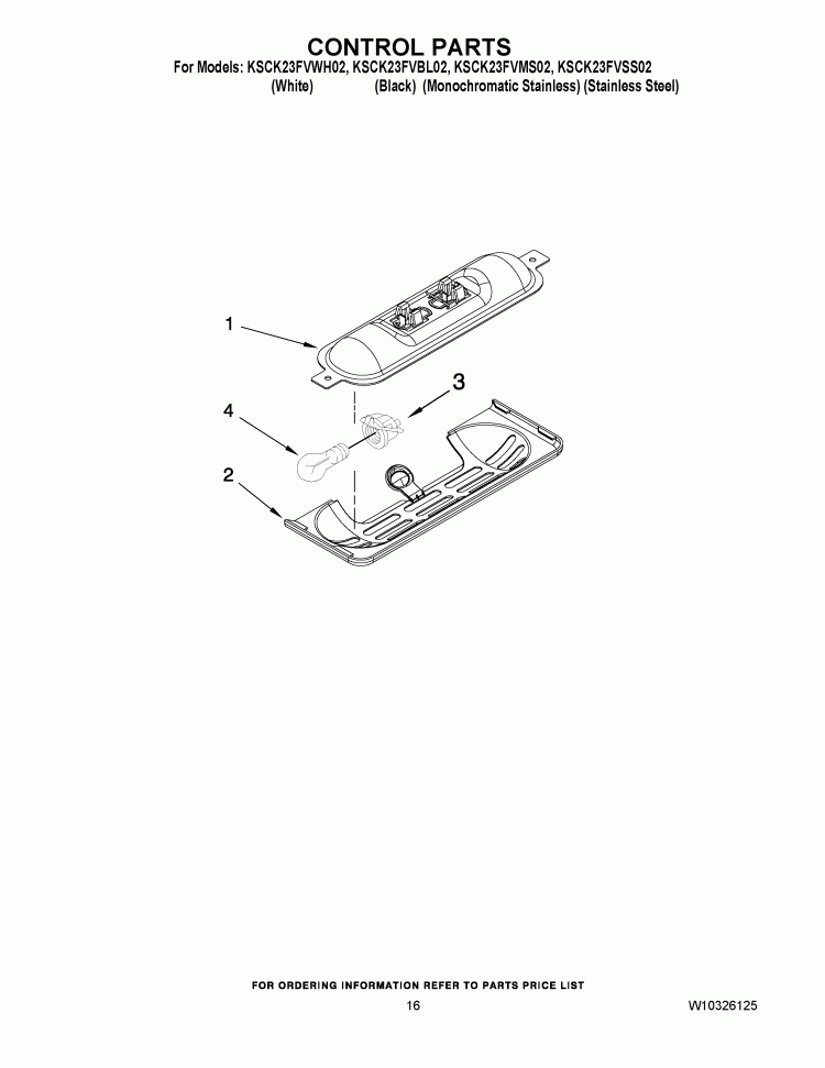 CONTROL PARTS Diagram and Parts List for KSCK23FVSS02  KitchenAid Refrigerator