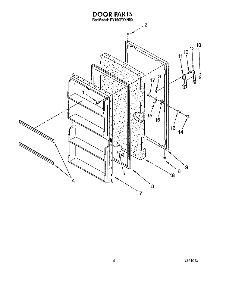 DOOR Diagram and Parts List for EV150FXXN00  Whirlpool Freezer