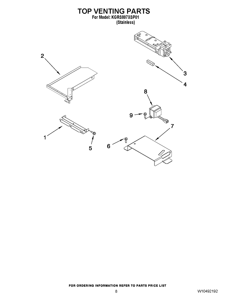 TOP VENTING PARTS Diagram and Parts List for KGRS807XSP01  KitchenAid Range