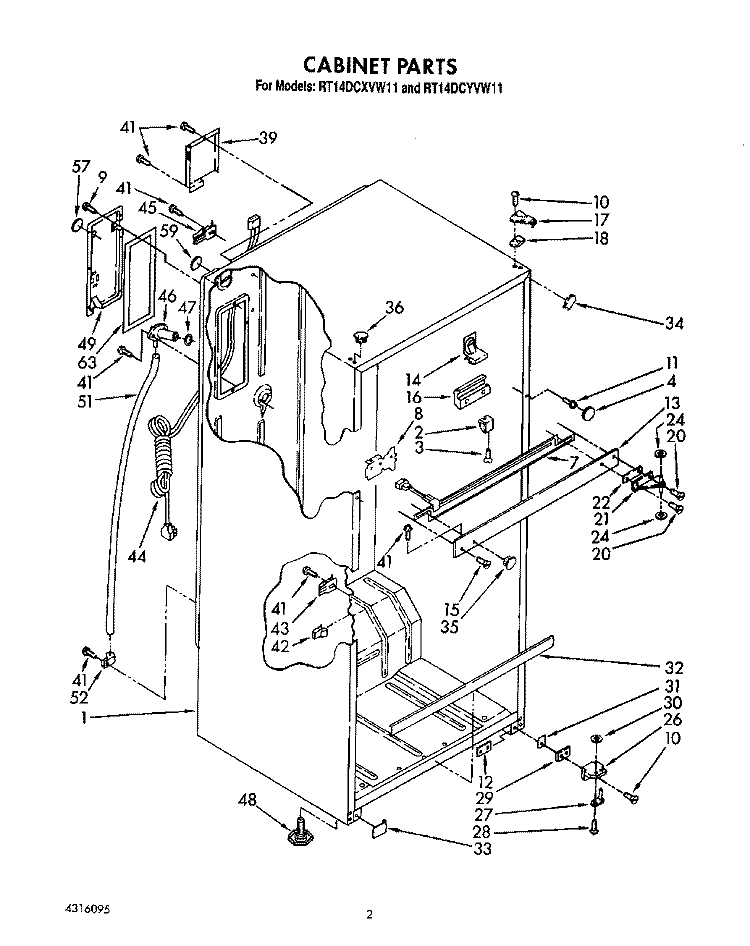 CABINET Diagram and Parts List for RT14DCYVW11  Roper Refrigerator