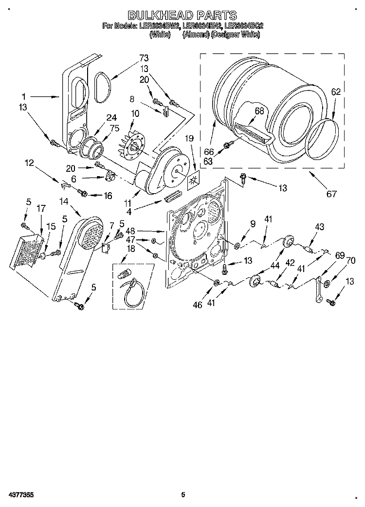 SECTION Diagram and Parts List for LER6634BW2  Whirlpool Dryer