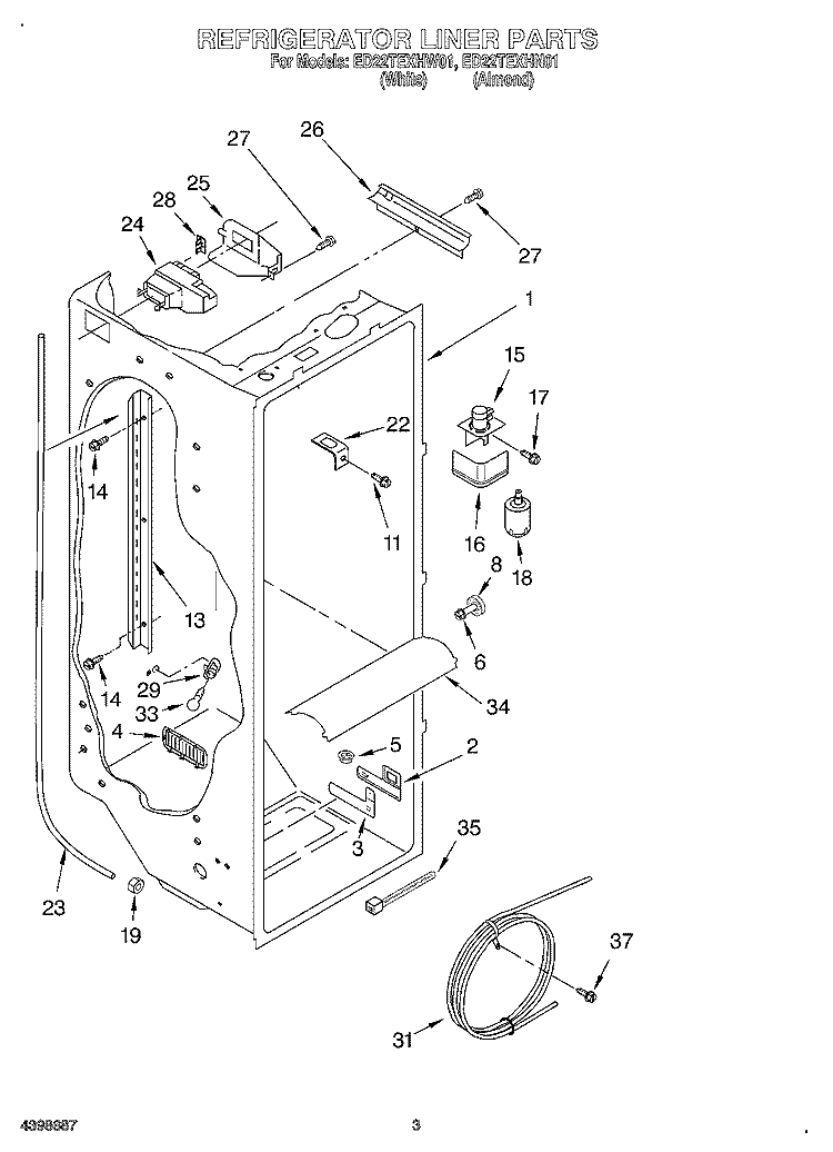 REFRIGERATOR LINER Diagram and Parts List for ED22TEXHW01  Whirlpool Refrigerator