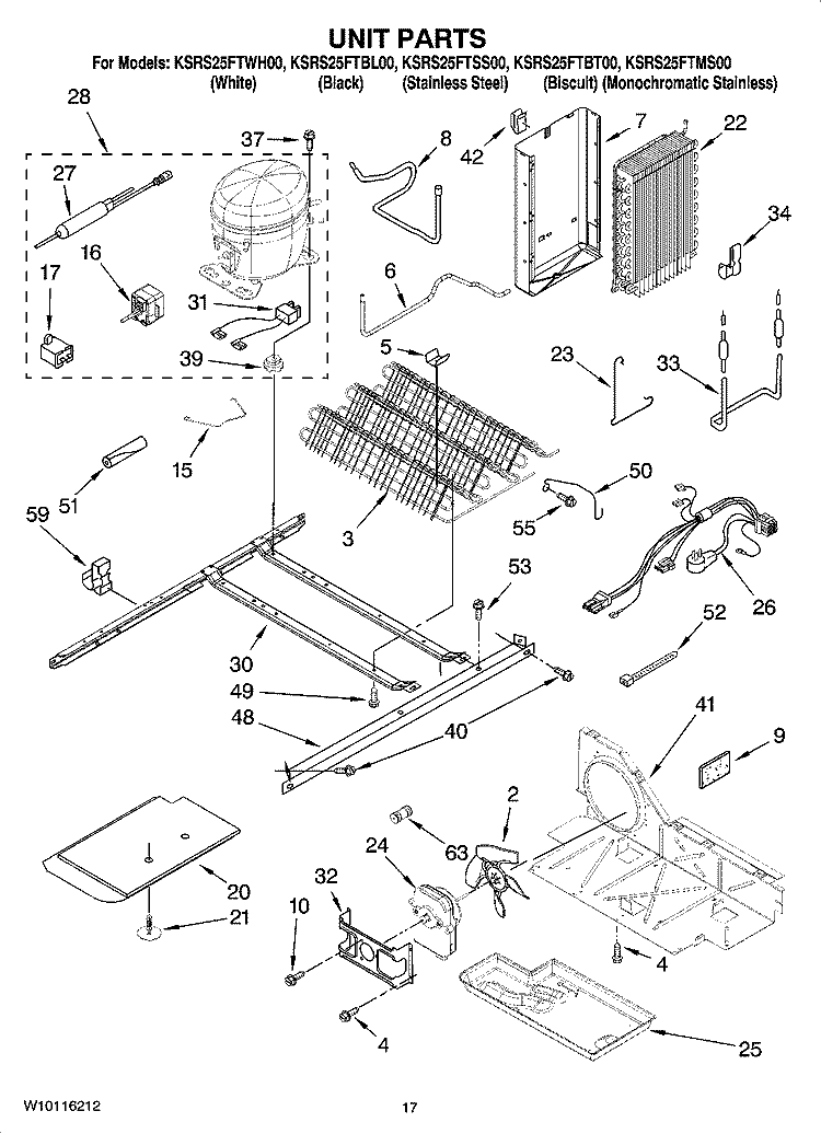 UNIT PARTS Diagram and Parts List for KSRS25FTBT00  KitchenAid Refrigerator