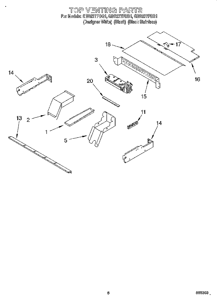 TOP VENTING, OPTIONAL Diagram and Parts List for GBS277PDB1  Whirlpool Wall Oven