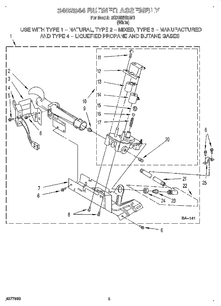 3402844 BURNER ASSEMBLY Diagram and Parts List for RGX4625EW3  Roper Dryer