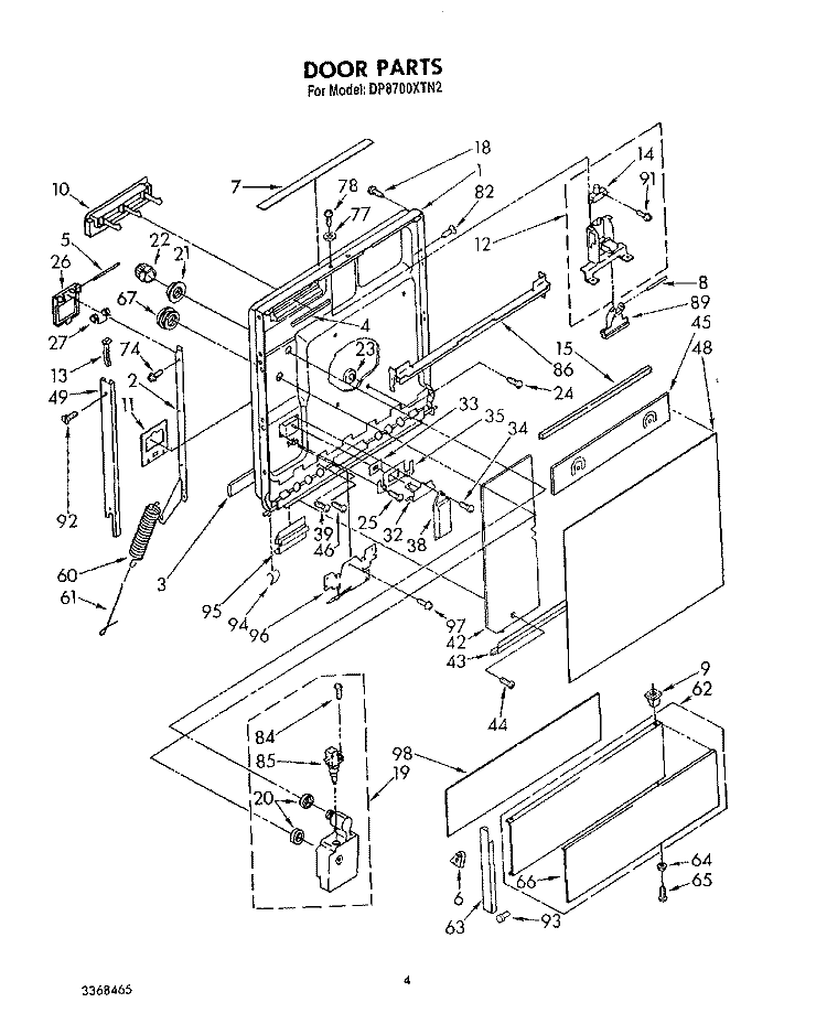 DOOR Diagram and Parts List for DP8700XTN2  Whirlpool Dishwasher