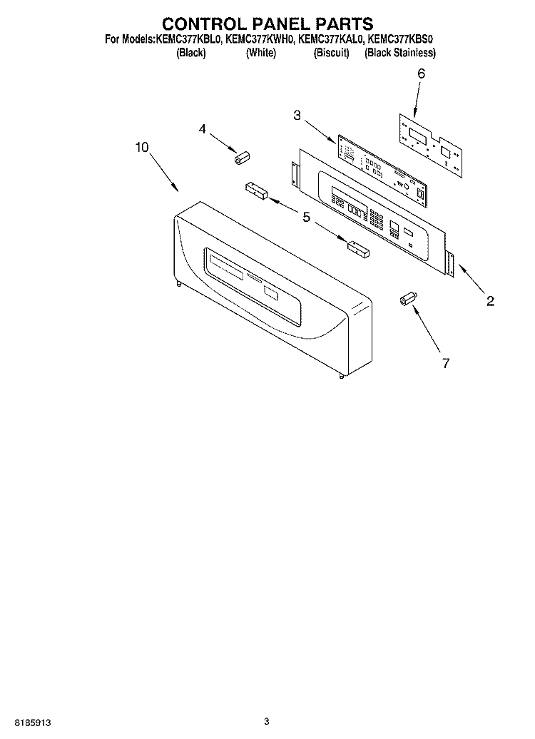 CONTROL PANEL Diagram and Parts List for KEMC377KBS0  KitchenAid Microwave Oven Combo
