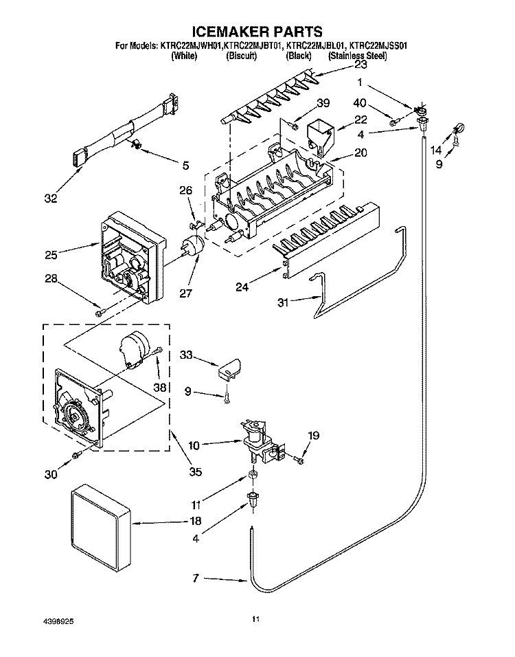 ICEMAKER Diagram and Parts List for KTRC22MJBT01  KitchenAid Refrigerator