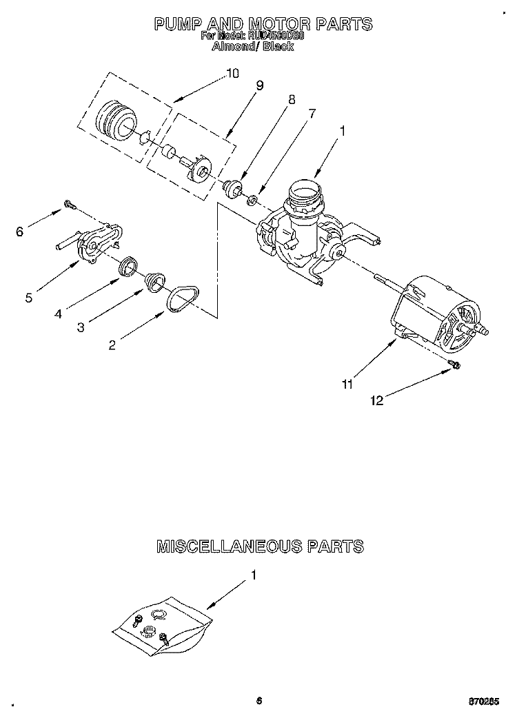 PUMP AND MOTOR, MISCELLANEOUS Diagram and Parts List for RUD4500DB0  Roper Dishwasher