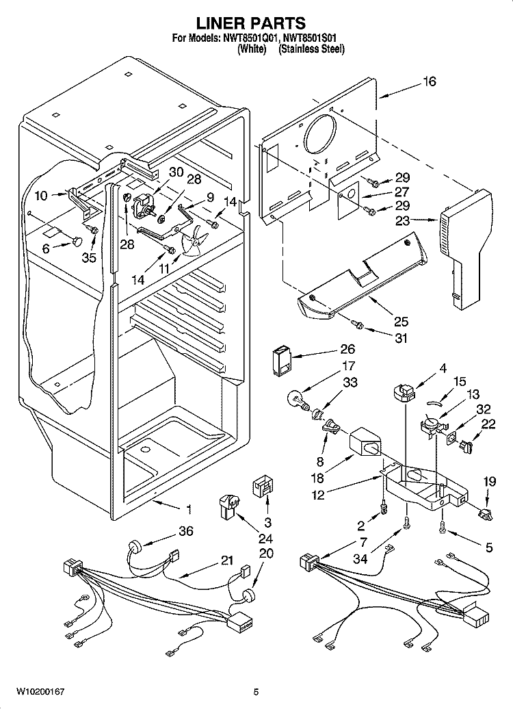 LINER PARTS Diagram and Parts List for NWT8501S01  Whirlpool Refrigerator