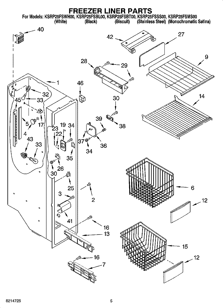 FREEZER LINER PARTS Diagram and Parts List for KSRP25FSBL00  KitchenAid Refrigerator