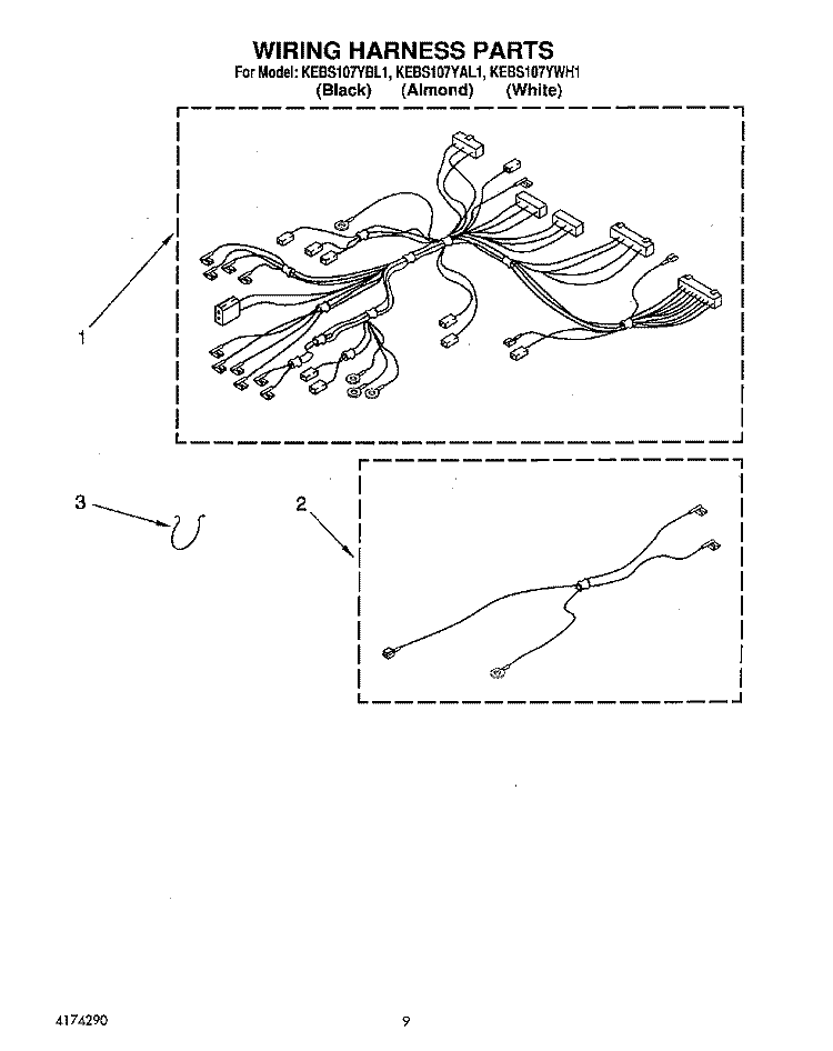 WIRING HARNESS, OPTIONAL Diagram and Parts List for KEBS107YBL1  KitchenAid Wall Oven