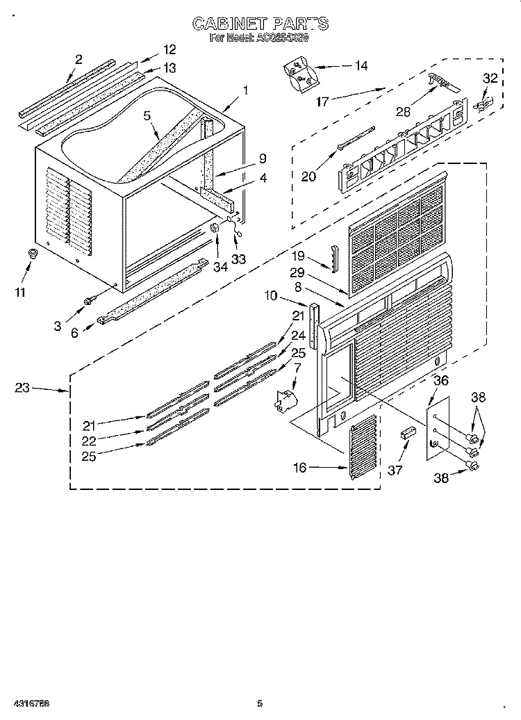 CABINET Diagram and Parts List for ACQ254XG0  Whirlpool Air Conditioner