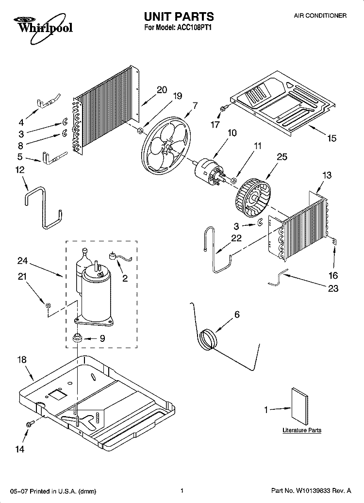 UNIT PARTS Diagram and Parts List for ACC108PT1  Whirlpool Air Conditioner