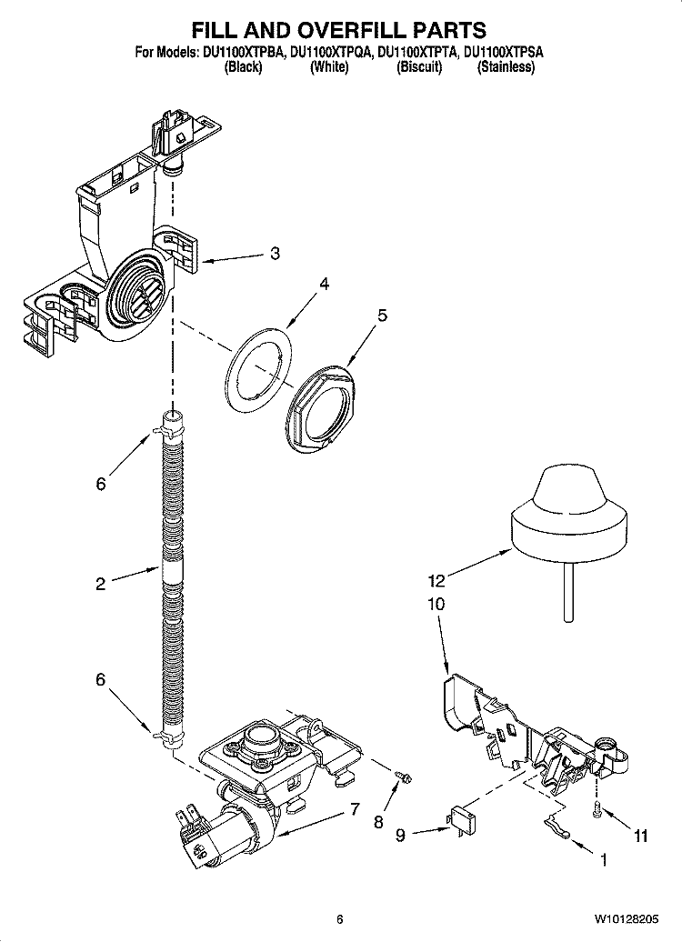 FILL AND OVERFILL PARTS Diagram and Parts List for DU1100XTPBA  Whirlpool Dishwasher