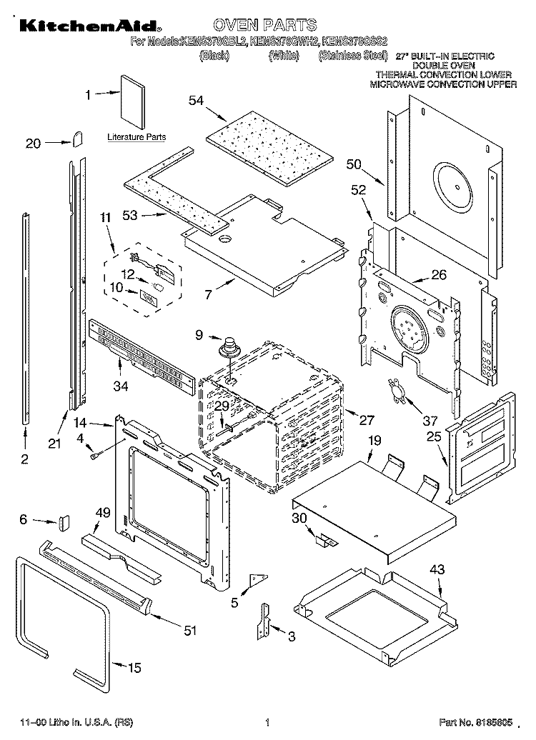OVEN, LITERATURE Diagram and Parts List for KEMS378GBL2  KitchenAid Microwave Oven Combo