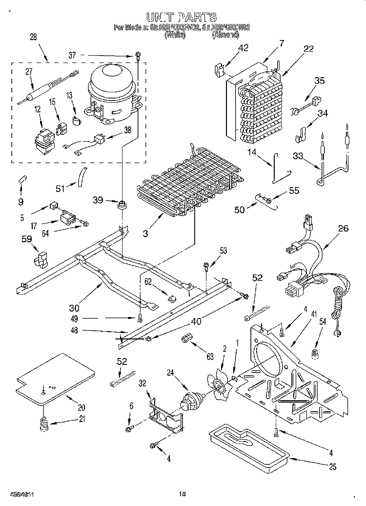 UNIT Diagram and Parts List for 8ED22PQXDN02  Whirlpool Refrigerator