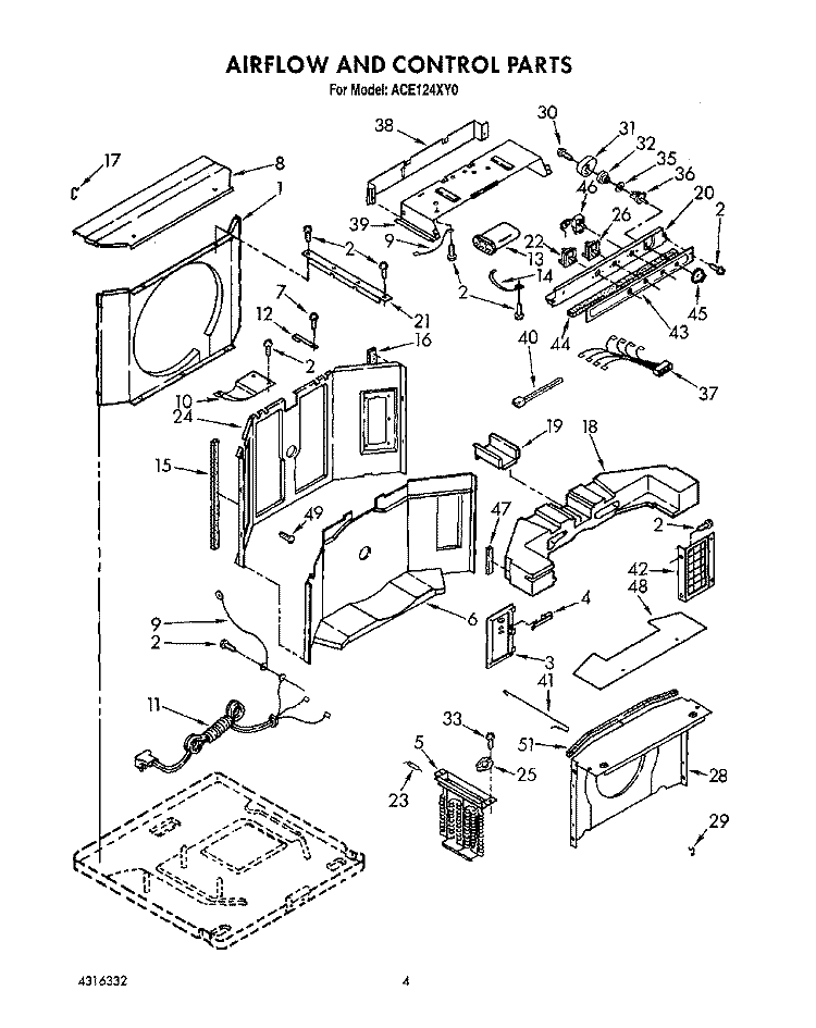AIRFLOW AND CONTROL PARTS Diagram and Parts List for ACE124XY0  Whirlpool Air Conditioner