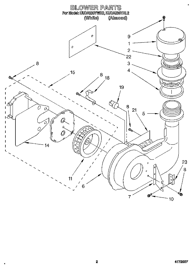BLOWER Diagram and Parts List for KUDA230YAL2  KitchenAid Dishwasher