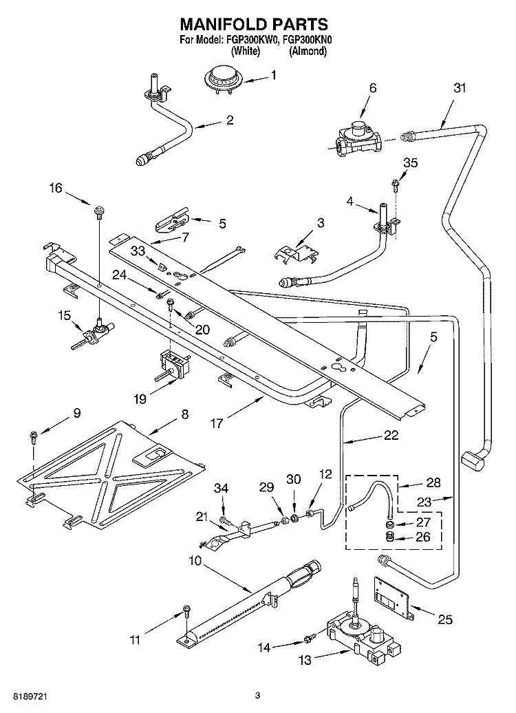 MANIFOLD Diagram and Parts List for FGP300KN0  Roper Range