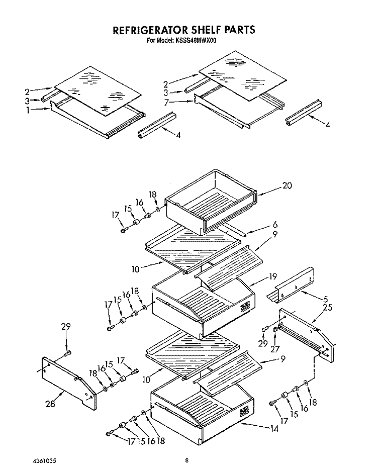REFRIGERATOR SHELF Diagram and Parts List for KSSS48MWX00  KitchenAid Refrigerator