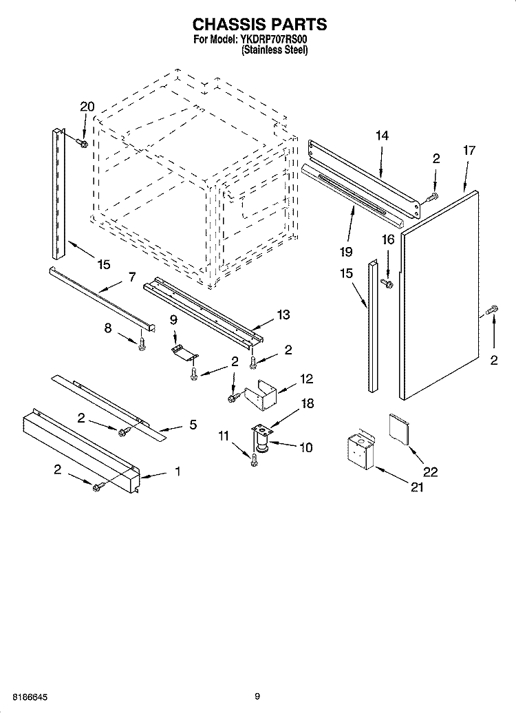 CHASSIS PARTS, OPTIONAL PARTS (NOT INCLUDED) Diagram and Parts List for YKDRP707RS00  KitchenAid Range