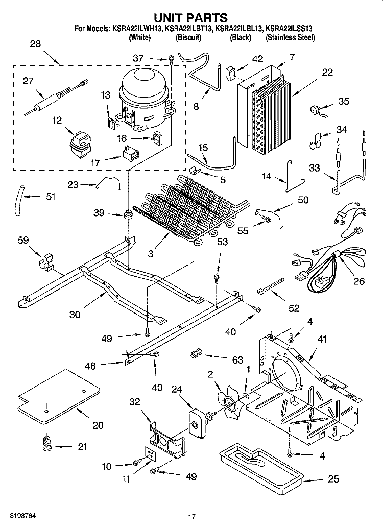 UNIT PARTS Diagram and Parts List for KSRA22ILBL13  KitchenAid Refrigerator