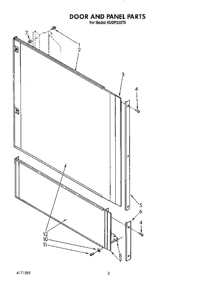 DOOR AND PANEL Diagram and Parts List for KUDP220T5  KitchenAid Dishwasher