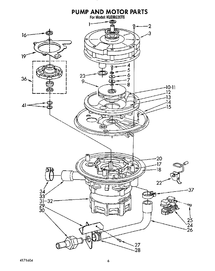 PUMP AND MOTOR Diagram and Parts List for KUDB220T5  KitchenAid Dishwasher