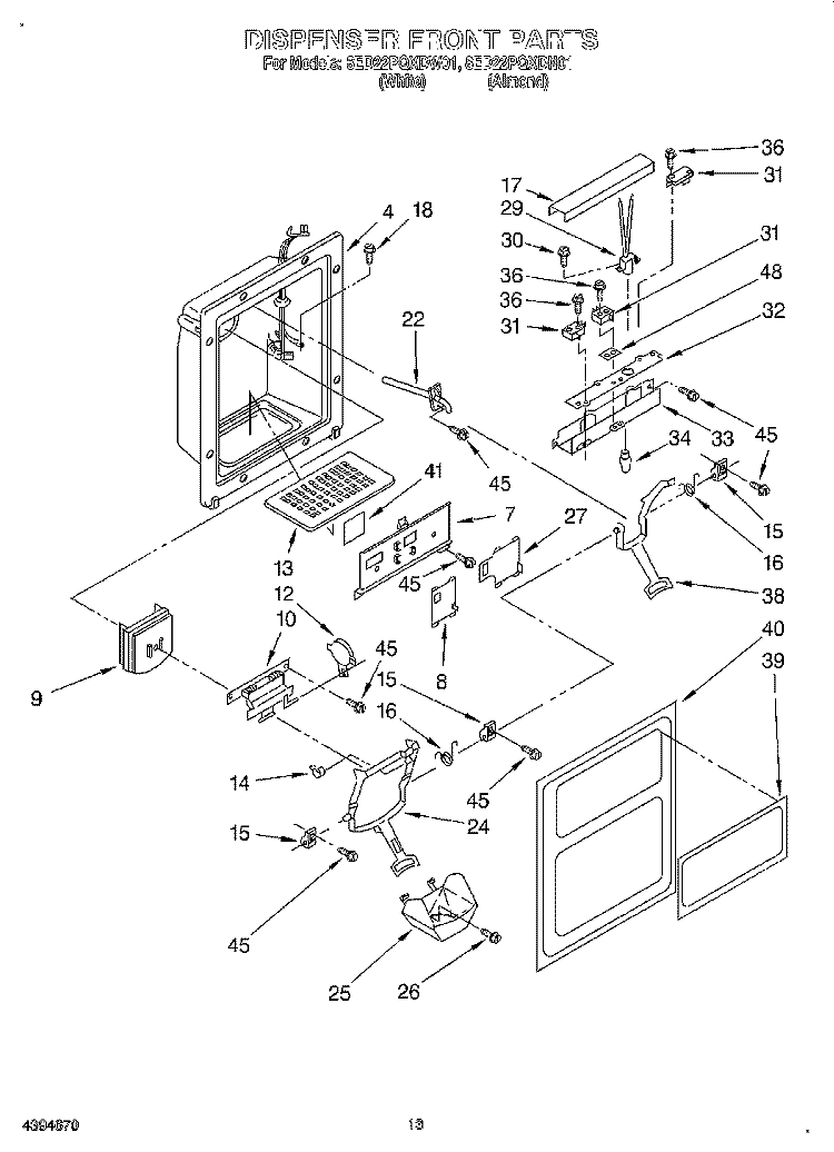 DISPENSER FRONT Diagram and Parts List for 8ED22PQXDW01  Whirlpool Refrigerator