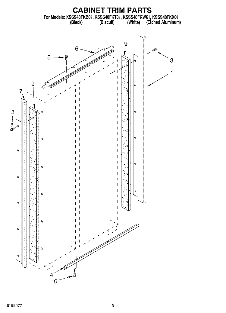CABINET TRIM Diagram and Parts List for KSSS48FKW01  KitchenAid Refrigerator