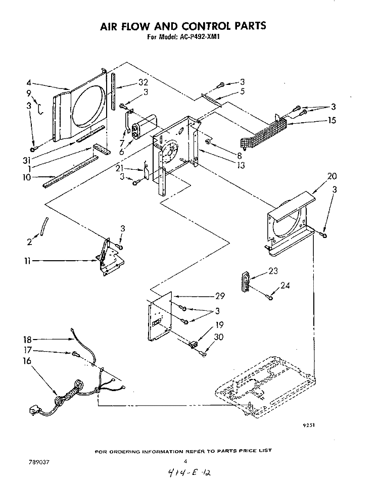 AIRFLOW AND CONTROL PARTS Diagram and Parts List for ACP492XM1  Whirlpool Air Conditioner