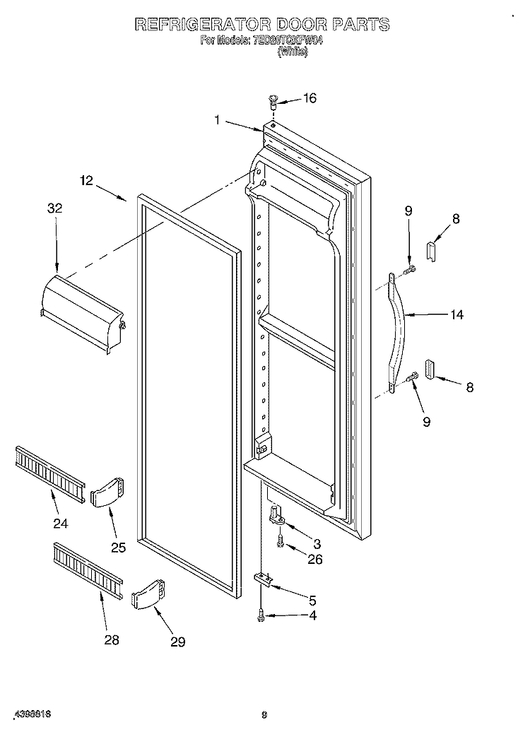 REFRIGERATOR DOOR Diagram and Parts List for 7ED20TQXFW04  Whirlpool Refrigerator