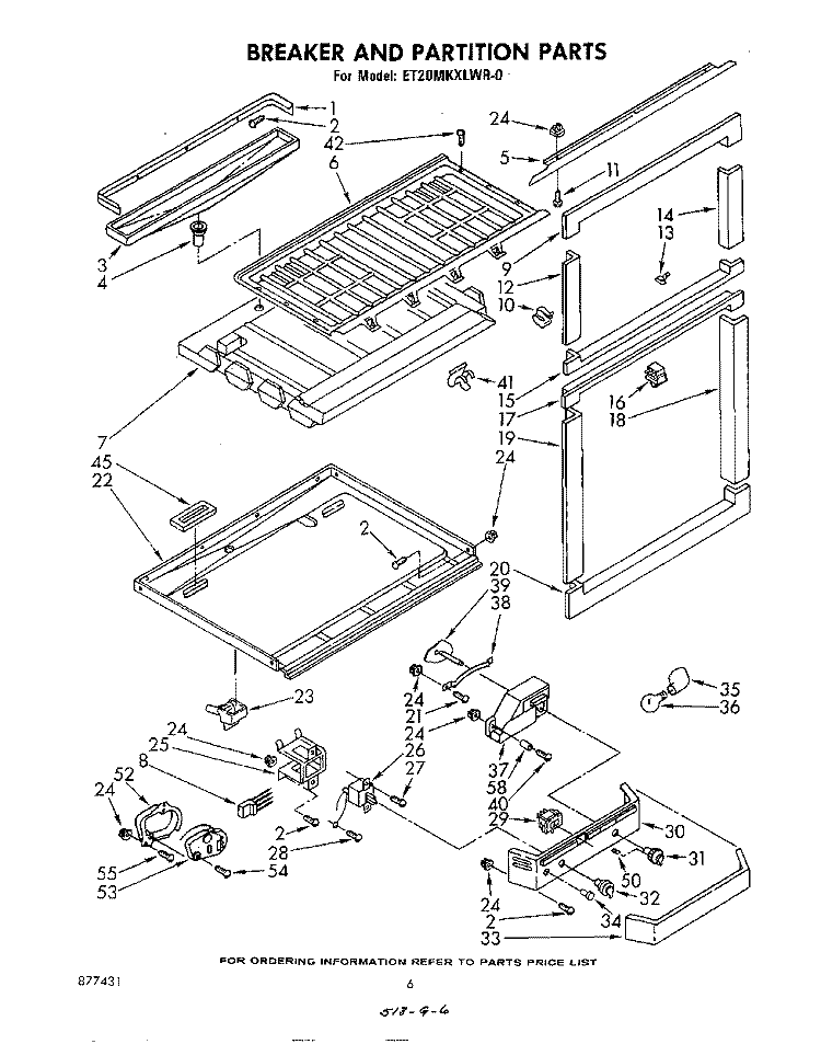 BREAKER AND PARTITION Diagram and Parts List for ET20MKXLWR0  Whirlpool Refrigerator