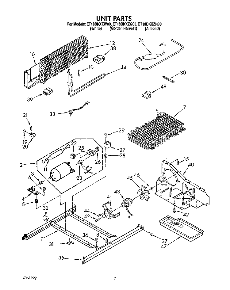 UNIT Diagram and Parts List for ET18DKXZW00  Whirlpool Refrigerator
