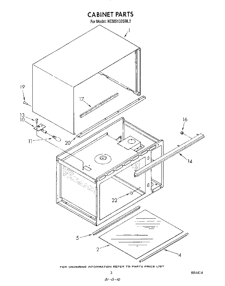 CABINET Diagram and Parts List for KCMS132SBL2  KitchenAid Microwave