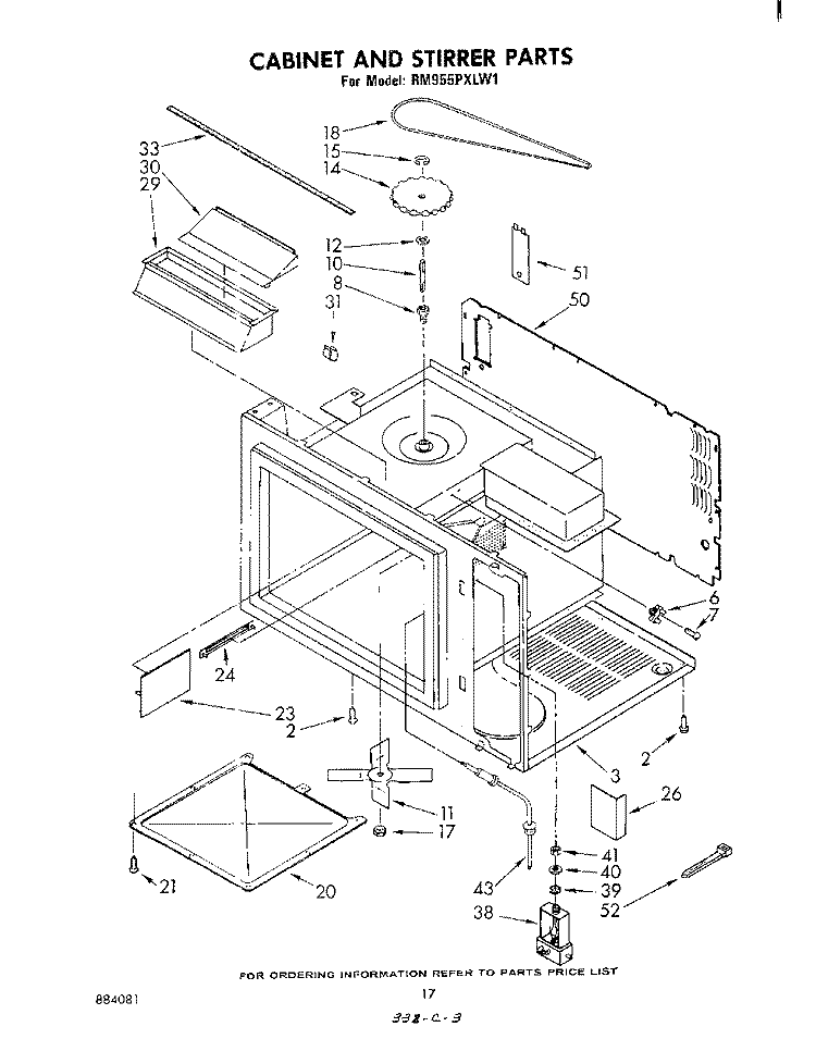 CABINET AND STIRRER Diagram and Parts List for RM955PXLW1  Whirlpool Microwave Oven Combo