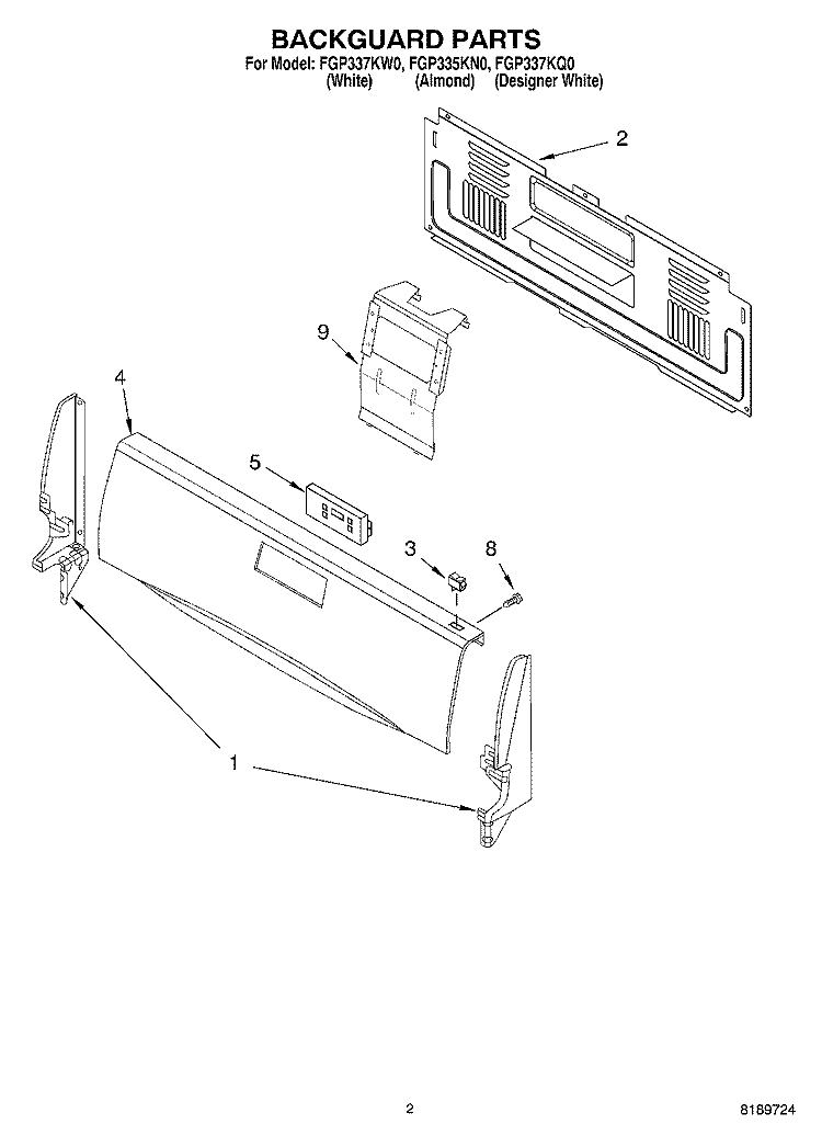 BACKGUARD Diagram and Parts List for FGP337KN0  Roper Range