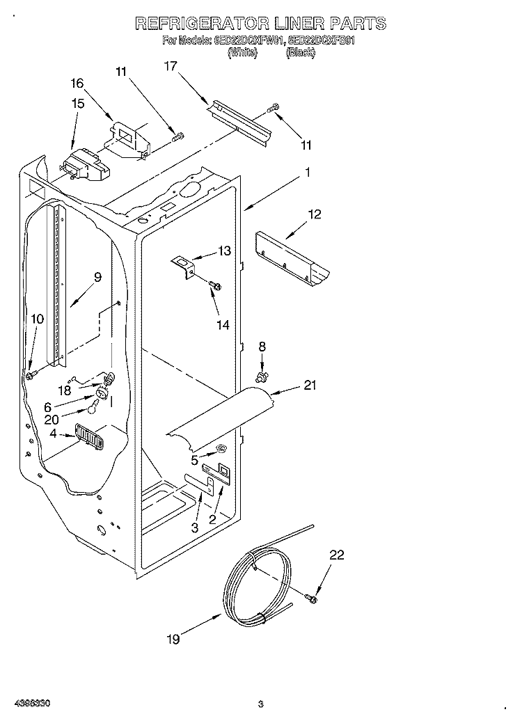 REFRIGERATOR LINER Diagram and Parts List for 6ED22DQXFW01  Whirlpool Refrigerator