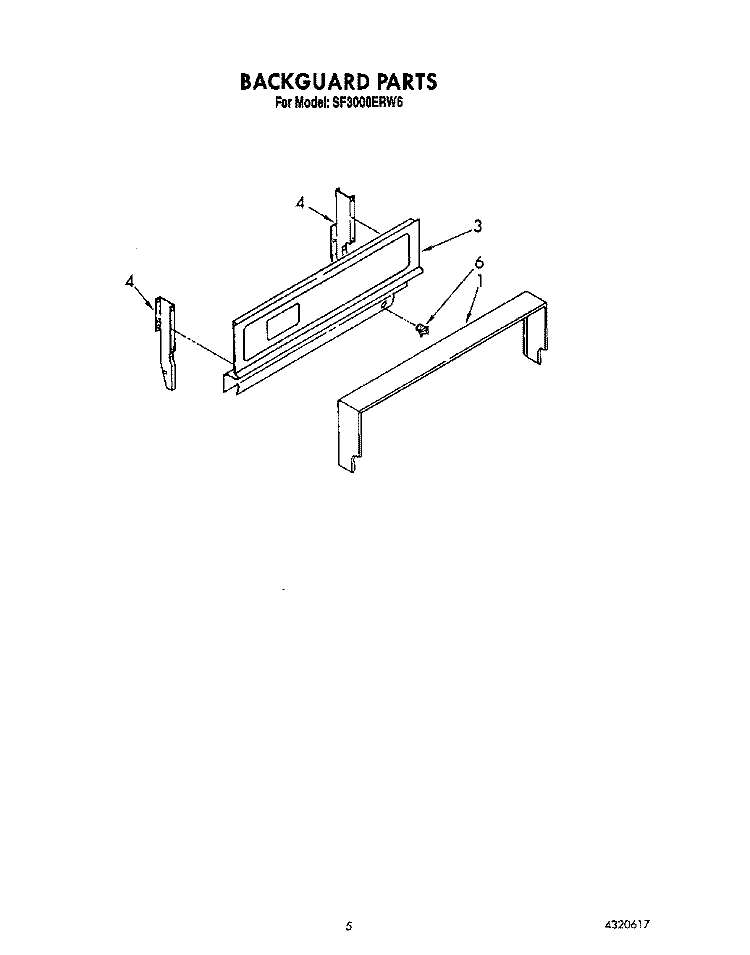 BACKGUARD Diagram and Parts List for SF3000ERN6  Whirlpool Range