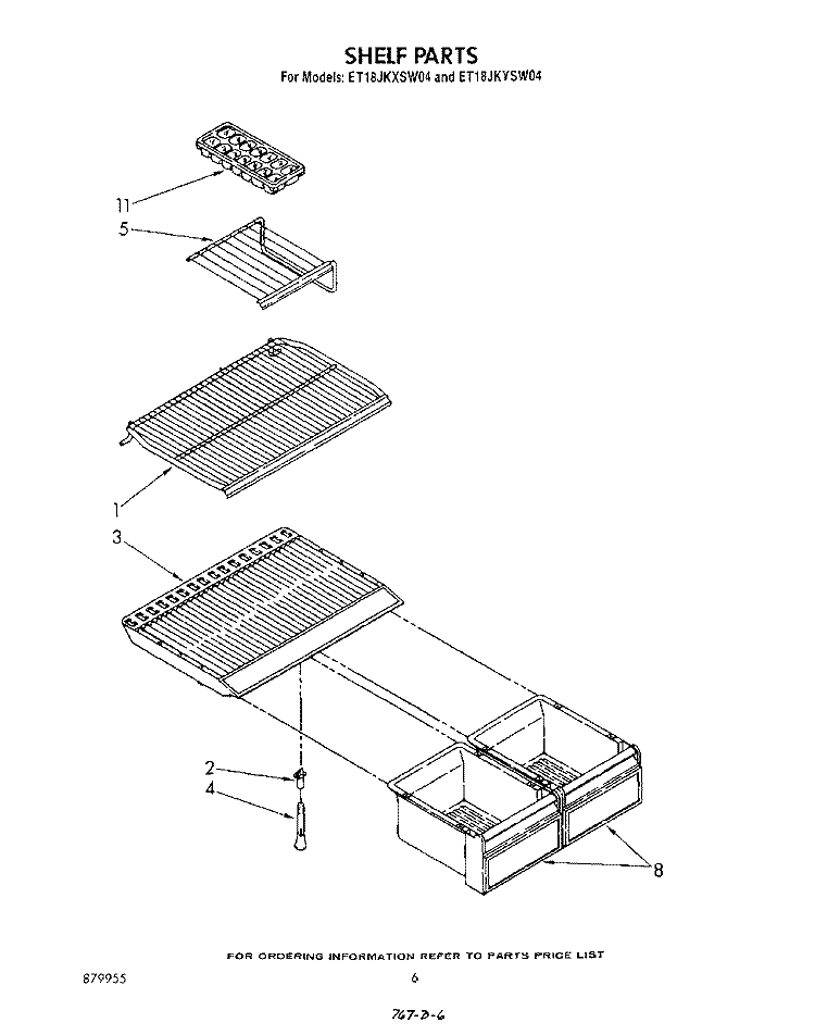 SHELF Diagram and Parts List for ET18JKYSG04  Whirlpool Refrigerator
