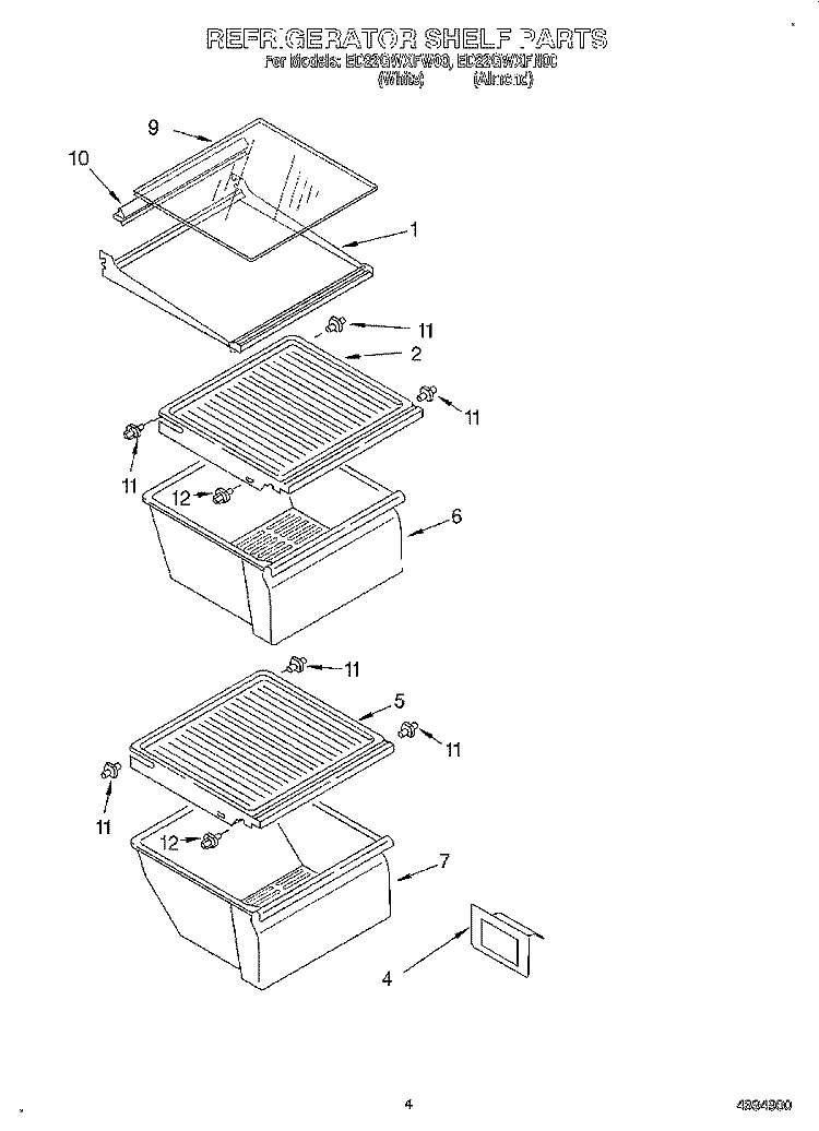 REFRIGERATOR SHELF Diagram and Parts List for ED22GWXFW00  Whirlpool Refrigerator
