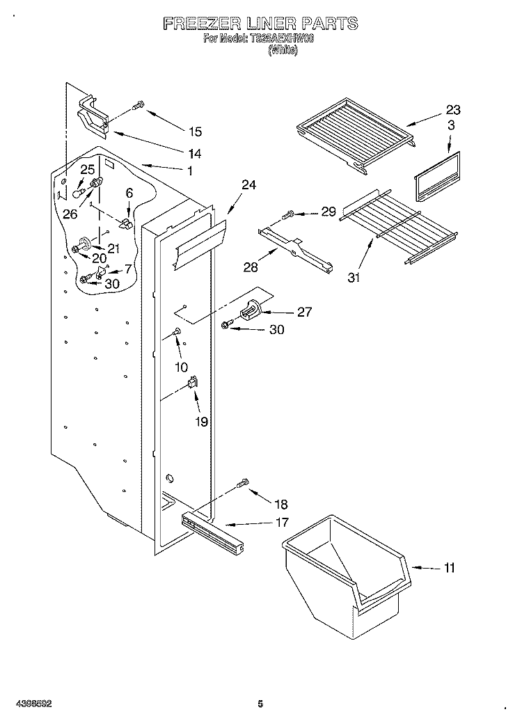 FREEZER LINER Diagram and Parts List for TS25AEXHW00  Estate Refrigerator